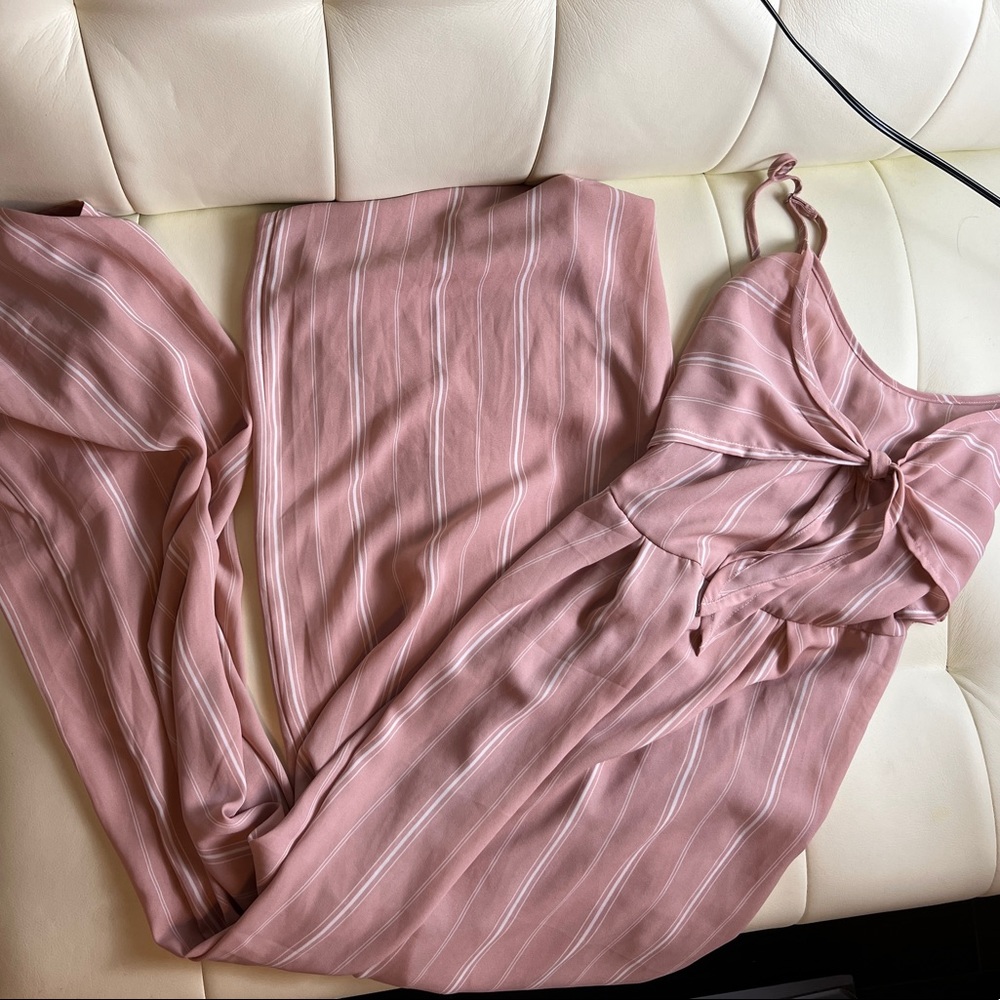 Love Tree Striped Jumpsuit - Pink/White
